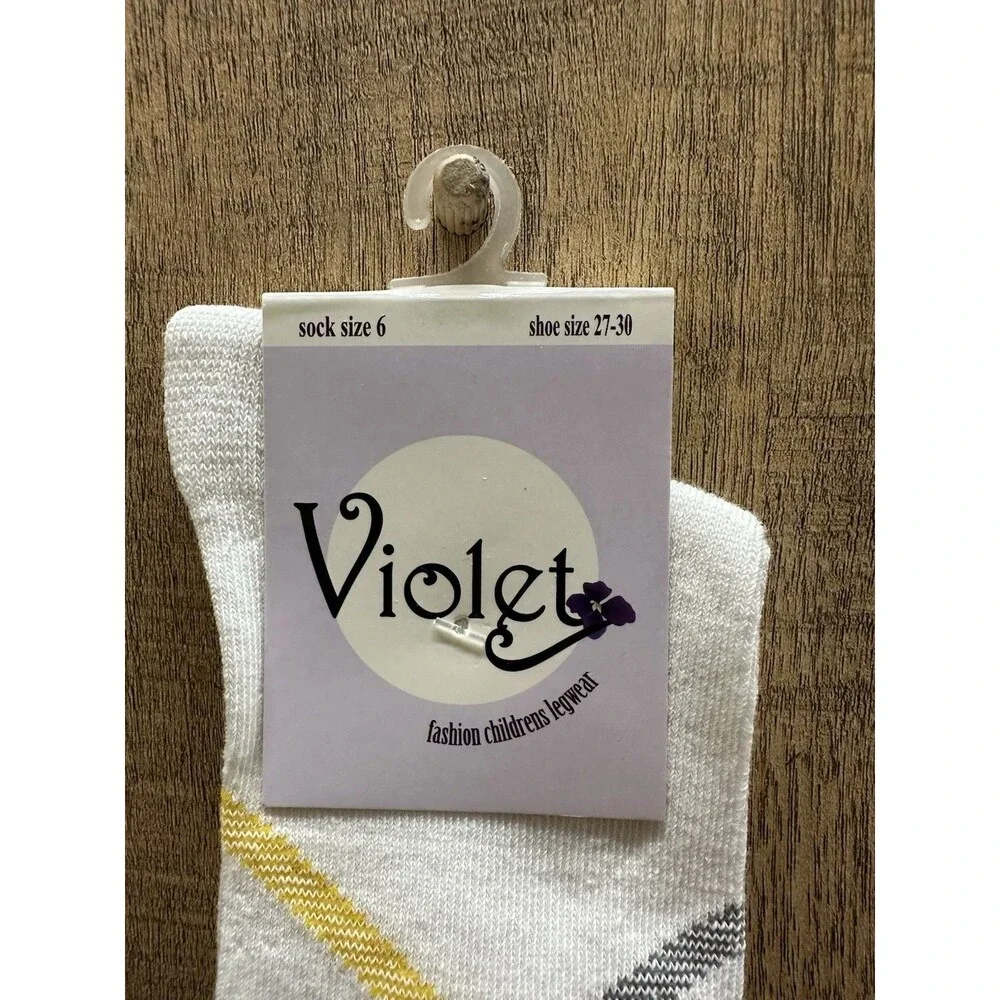 Violet Legwear girl's size 6 white tube striped socks  new  set of 6 pairs